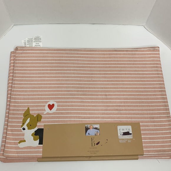 Ellen Degeneres | Pink & White Striped Set Of 4 Placemats | Dog Front Design NWT - Picture 7 of 8